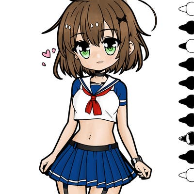 anime girl with short top and skirt