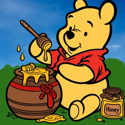 winne the pooh eating honey from the pot