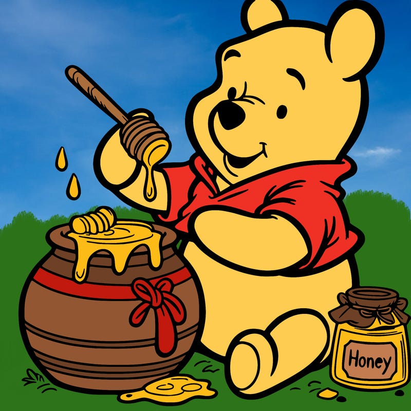 winne the pooh eating honey from the pot