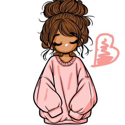 girl with baggy sweatshirt and messy bun