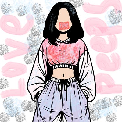 realistic girl faceless with baggy pants and a crop top