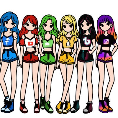 a group of girls wearing crop tops and shorts