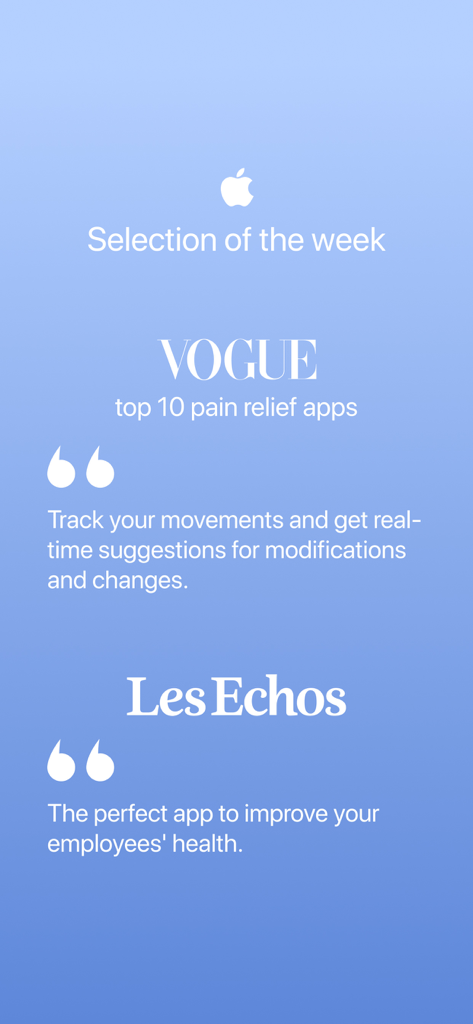 My Care Coach - Premiações do aplicativo My Care Coach apresentando a Seleção da Semana da Apple e o endosso da revista Vogue.