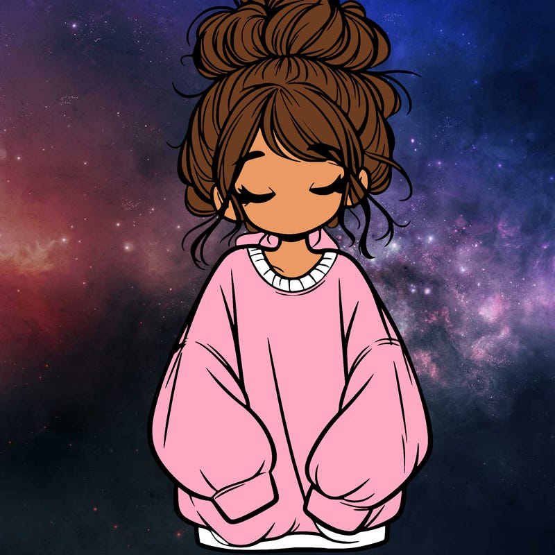 girl with baggy sweatshirt and messy bun