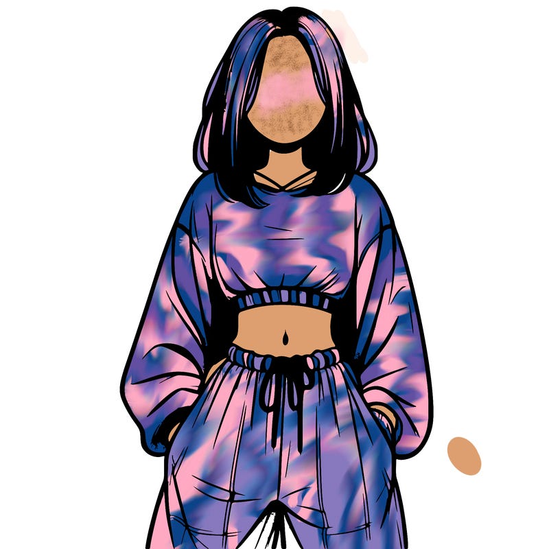 realistic girl faceless with baggy pants and a crop top