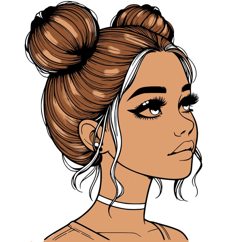 realistic girl with buns on the top of her head