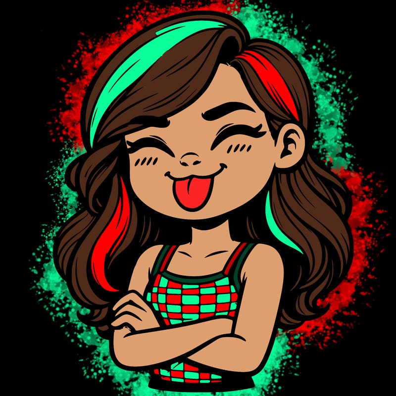 realistic girl crossing her arms and wearing a tank top with her tongue held out she has long hair