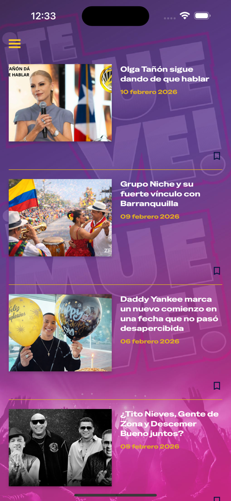 ZFM 95.1 - ZFM 95.1 app news feed displaying articles about Latin music artists like Olga Tanon and Daddy Yankee