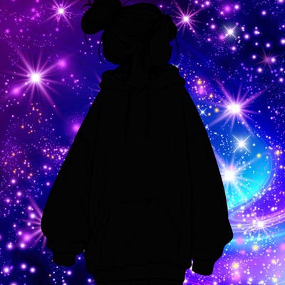 realistic girl with a oversized sweatshirt on and a bun