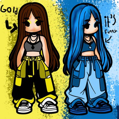 girl in baggy pants crop top and long hair