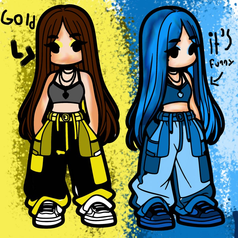 girl in baggy pants crop top and long hair