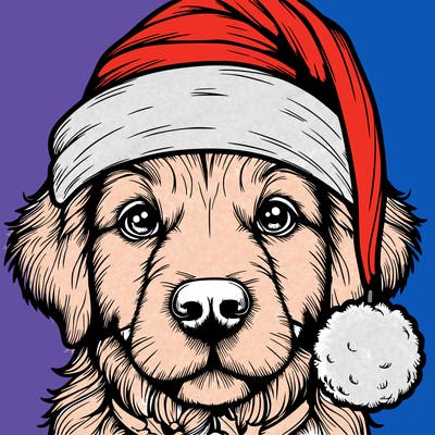realistic dog with a christmas hat