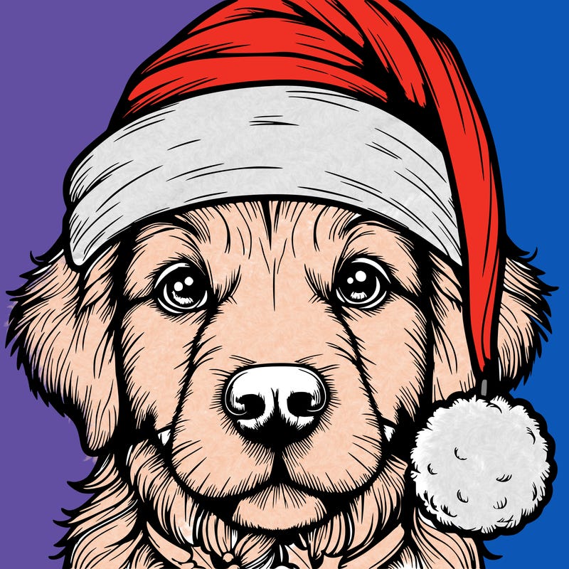 realistic dog with a christmas hat