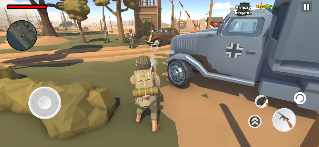 World War II Polygon Army - Un soldado estadounidense en un juego de shooter en tercera persona de baja poligonización ambientado durante la Segunda Guerra Mundial