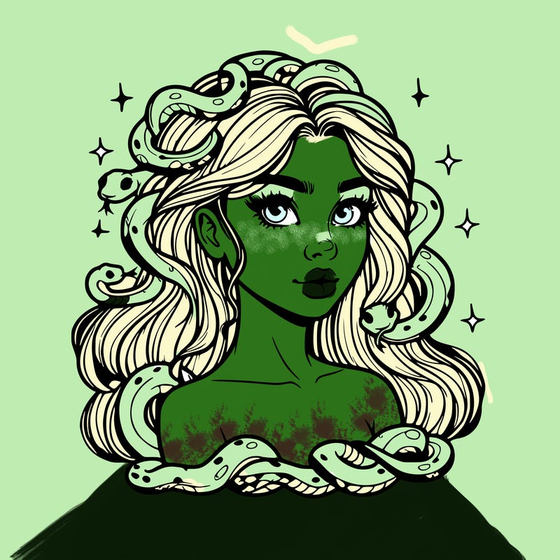 realistic girl with snakes as hair