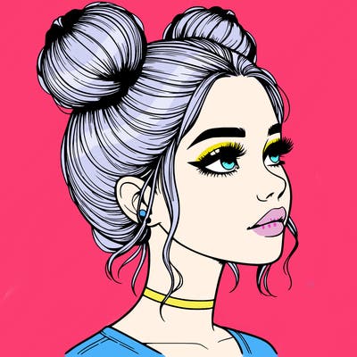 realistic girl with buns on the top of her head