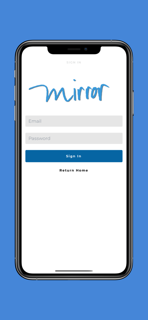 Mirror Study Bible - Sign in screen of the Mirror Study Bible app featuring email and password fields