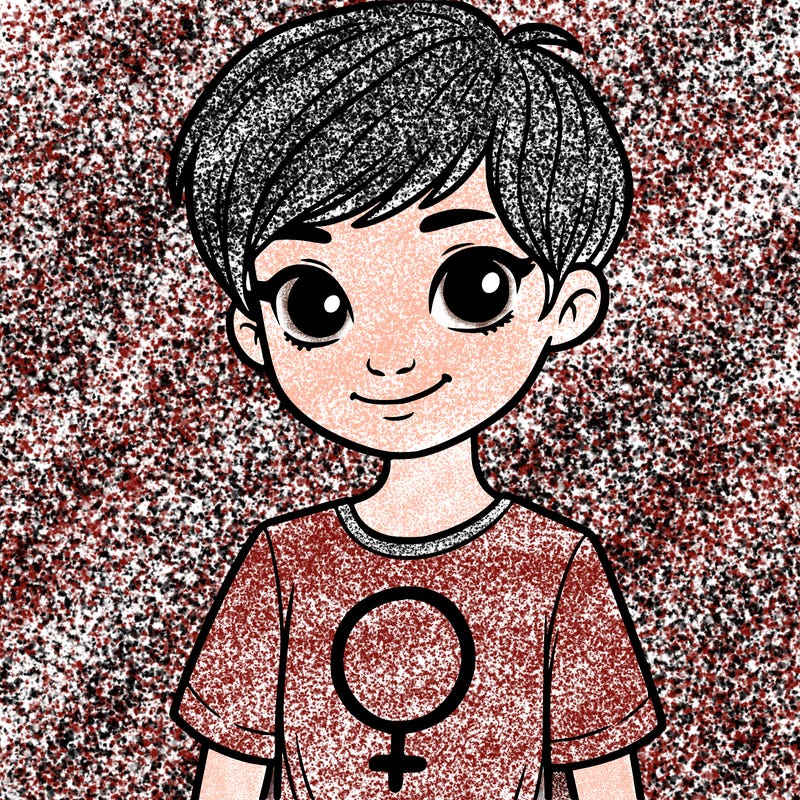 girl with pixie cut and feminist shirt
