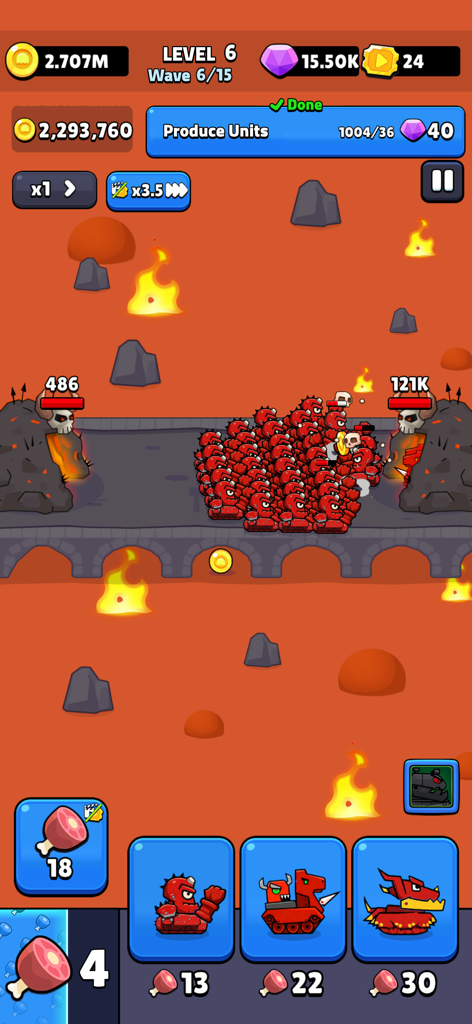 Age of Tanks Warriors: TD War - Gameplay of Age of Tanks Warriors showing a red tank army fighting on a bridge above lava