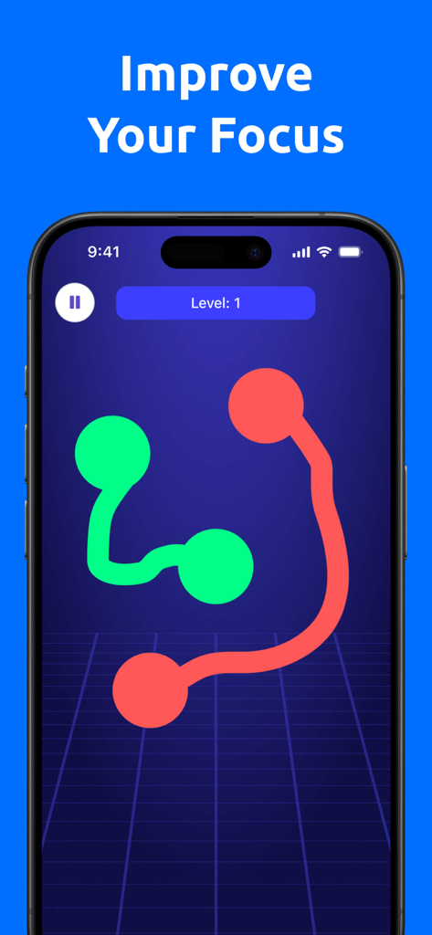 Brain Games: Memory Training - Smartphone screen displaying a color matching logic game from the Brain Games app with the text Improve Your Focus