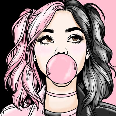 realististic girl blowing bubble -gum