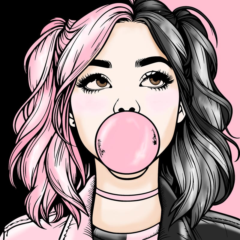 realististic girl blowing bubble -gum