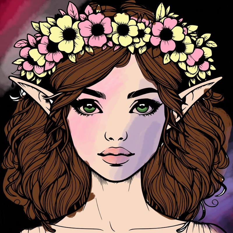 realistic female elf with flower crown