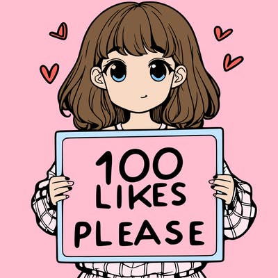 a girl holding a sign saying 100 likes please