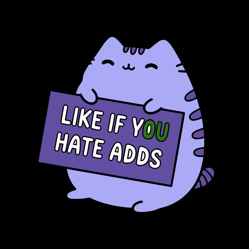 a kawii pusheen cat holding a sign that says like if you hate adds
