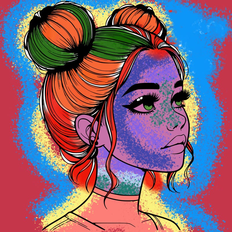 realistic girl with buns on the top of her head