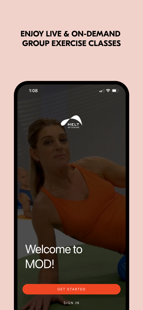 MELT On Demand - MELT On Demand welcome screen showing live and on-demand group exercise classes