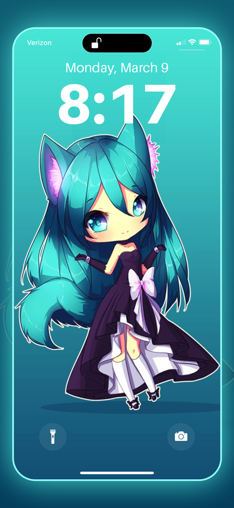 Gacha life HD wallpaper maker - Cute Gacha Life chibi character with teal hair on an iPhone lock screen