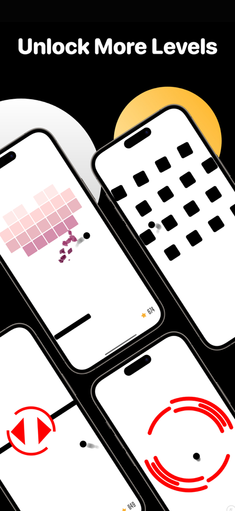 Hit The Island－Fun Arcade Game - Four iPhone screens showcasing various unlockable game modes and levels for Hit The Island