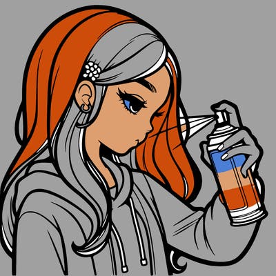 a realistic girl spray painting