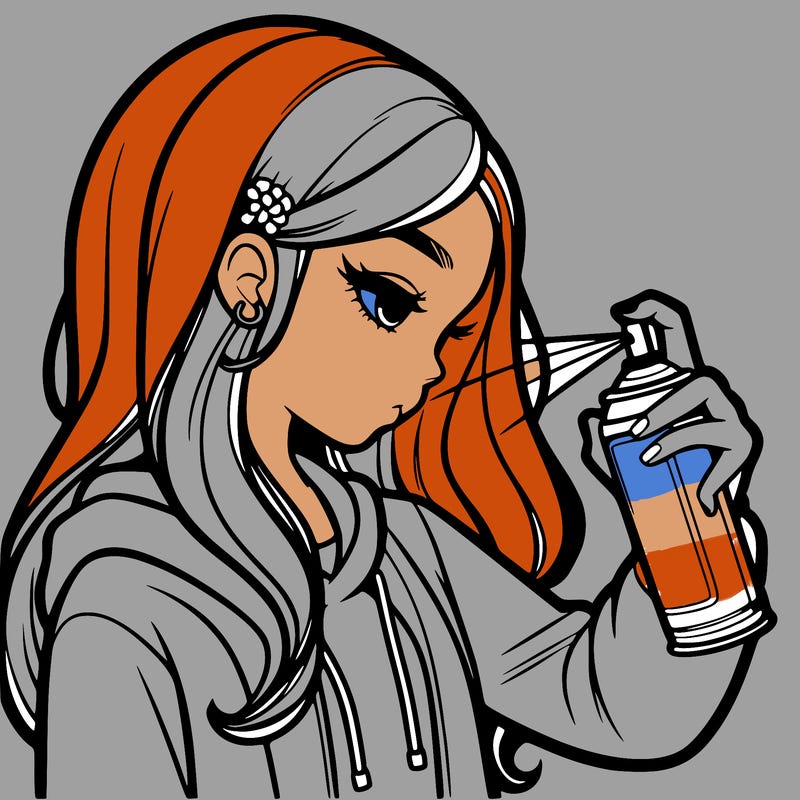 a realistic girl spray painting