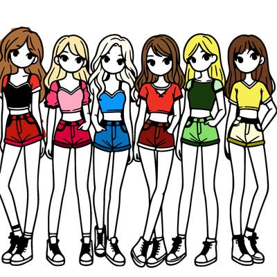 a group of girls wearing crop tops and shorts