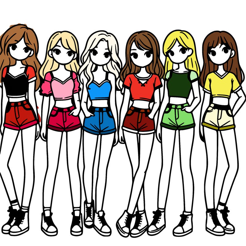 a group of girls wearing crop tops and shorts