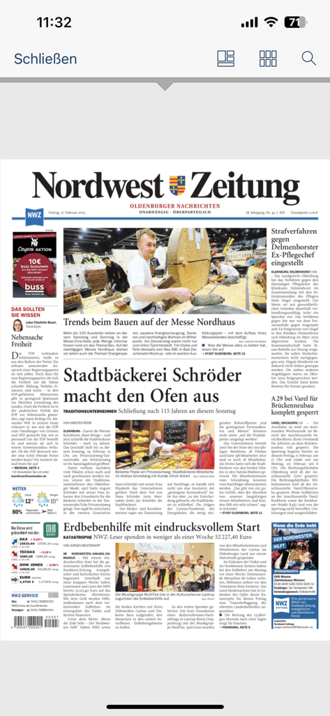 Digitale Nachbildung der Titelseite der Nordwest Zeitung