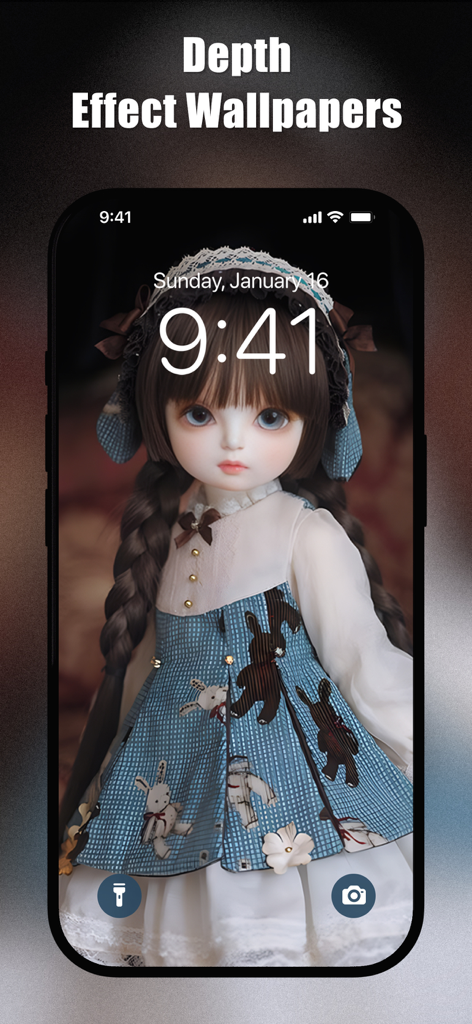 Cute Doll Wallpapers 4K | HD - An iPhone lock screen displaying a cute doll wallpaper with the iOS depth effect feature