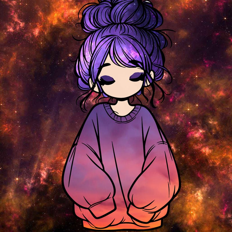 girl with baggy sweatshirt and messy bun