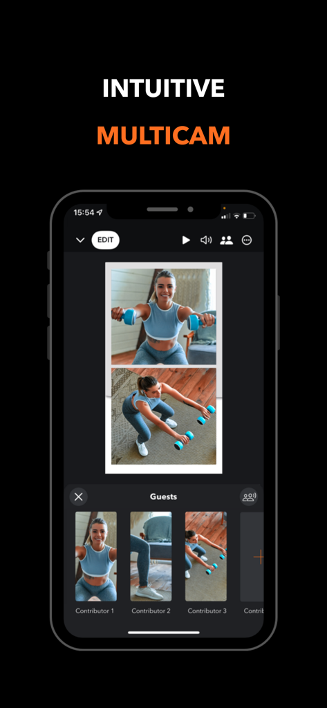 BeNarative - BeNarative app interface displaying intuitive multicam video editing and live guest contributors