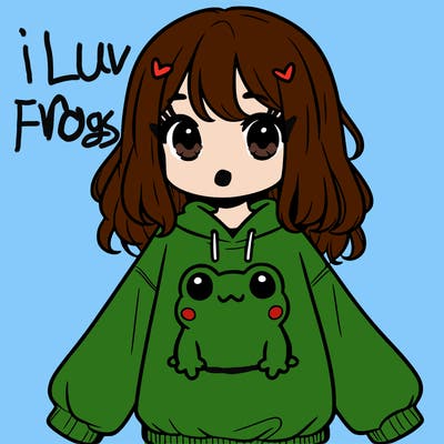 girl wearing frogging sweatshirt