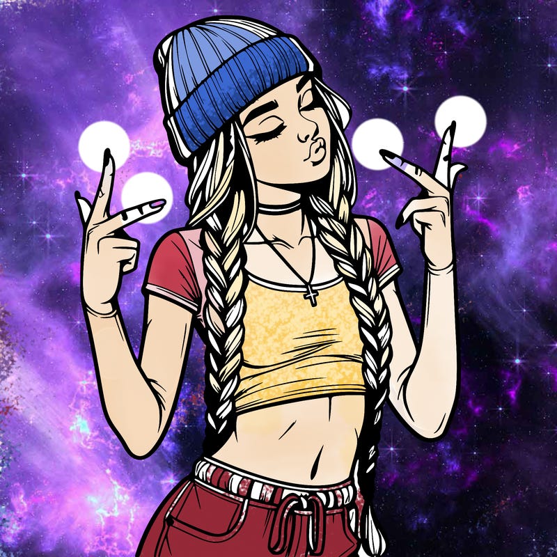 realistic teenage girl with braids and a beanie and crop top doing 🫶🏼