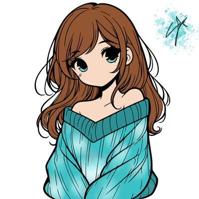 shy pretty girl wearing a sweater that is falling off one shoulder portrait