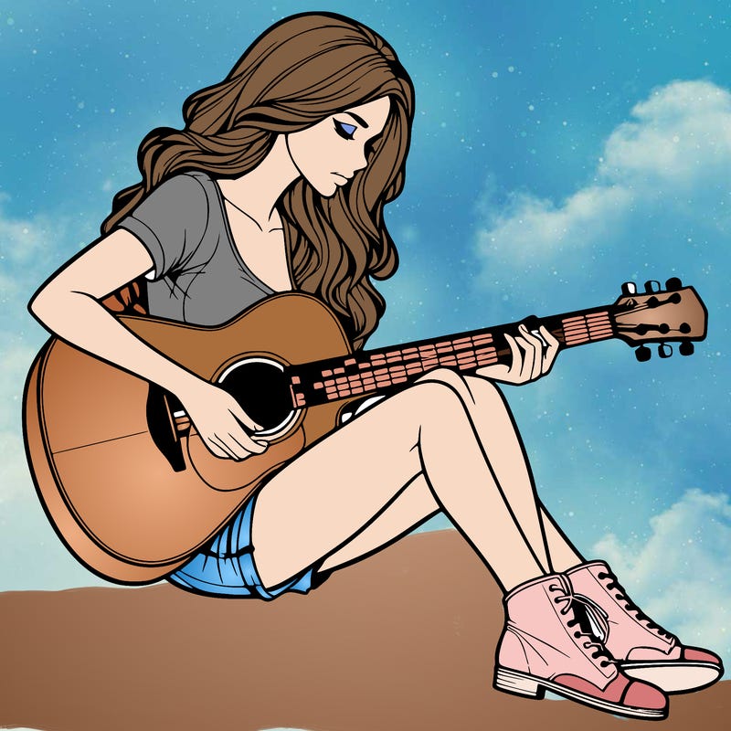 realistic woman play guitar