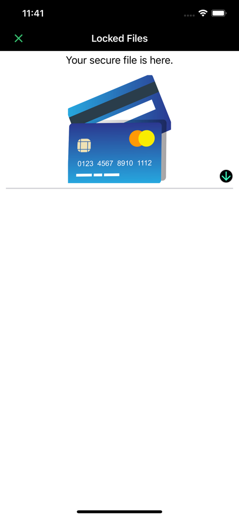Genius PDF & Document Scanner - Screenshot of the Locked Files section in the scanner app displaying a secure document storage area with credit card icons