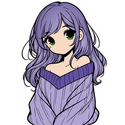 shy pretty girl wearing a sweater that is falling off one shoulder portrait