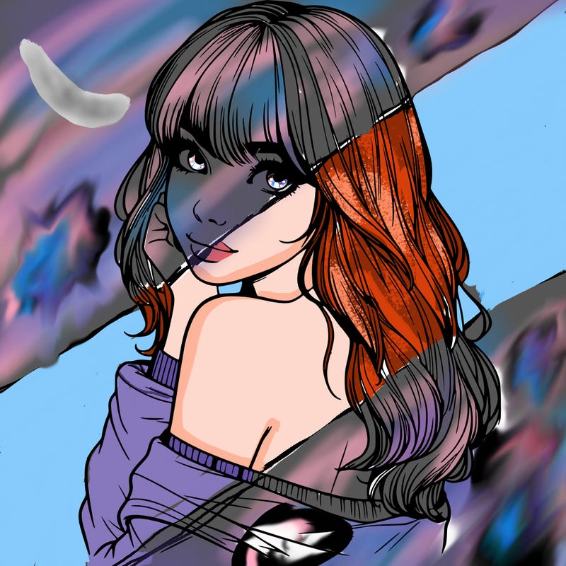 realistic girl with bangs looking over her shoulder
