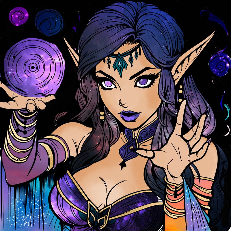 realistic scary beautiful elf sorceress casting spell