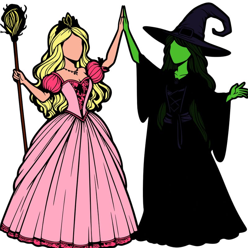 detailed realistic split of a princess and a witch